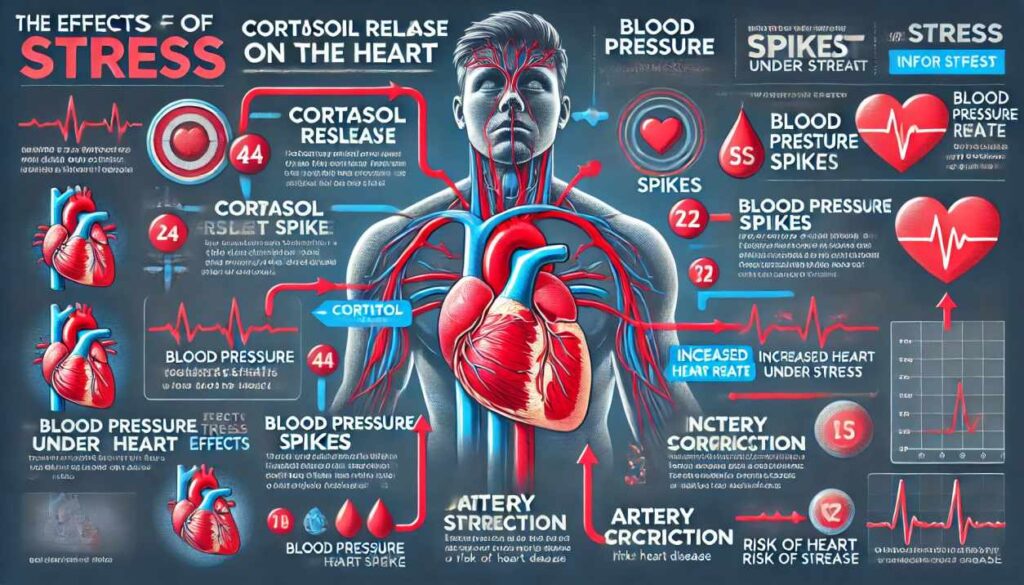 An infographic or diagram showing the effects of stress on the heart  health of heart