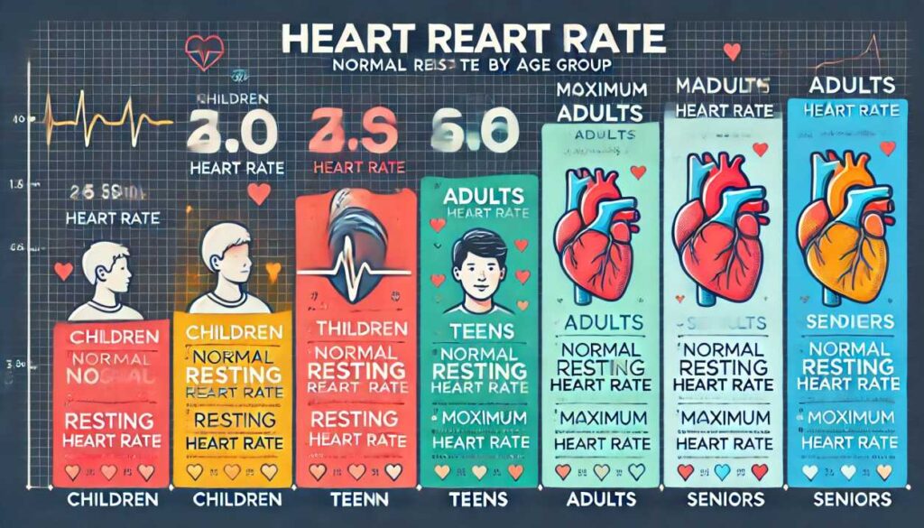  infographic showing heart rate ranges by age group per minute heart rate